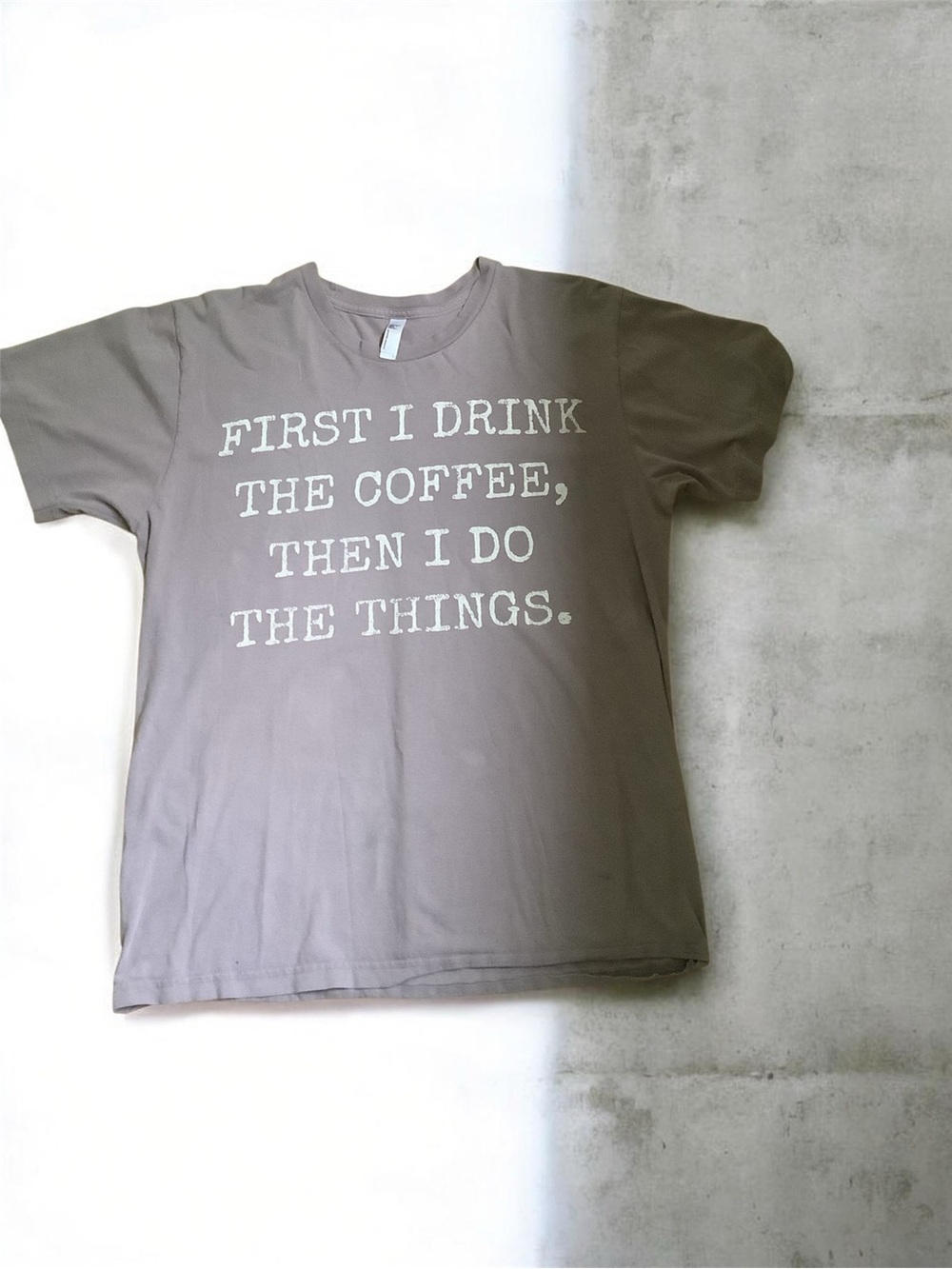 American Apparel women’s cotton Short-Sleeve Graphic Tee - Taupe with White Tex